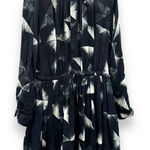 Intermix Black & White Printed Long Sleeve Button-Front Tie Mini Dress Sz S Photo 0