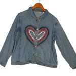 Crystal Kobe Denim Jacket Size L Beaded Heart Streetwear Statement Piece y2k Blue Size L Photo 0