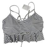 COCOSHIP NWT Black Stripe Corset Tie Back Flounce Bikini Top Boho Retro Size 16 Photo 1