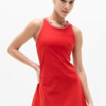 Athleta New  M Match Point Pleated Dress Medium Cardinal Red Bright White Tennis Photo 0