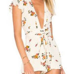 Privacy Please Revolve x  Goodwin Cream Tie Waist Floral Romper size Medium $150 Photo 0