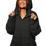 Quilted Hoodie Winter Jacket Ski Coat Parka Trench Bomber Mock Neck Oversized Top Black Photo 0