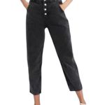 ZARA Paperbag BAGGY Fit Jeans Comfortable Cut High Waist Elastic Black Sz 12 Photo 1