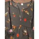 Old Navy Black Floral Babydoll Tunic V-neck Velvet Trim Long Sleeve Large Whimsigoth Boho Photo 2