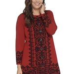 Susan Graver Red Black Jacquard Button Up Long Sleeve Patterned Cardigan Medium Photo 0
