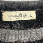 Natural Life Black Fuzzy Knit Short Sleeve Sweater Top Gray Trim Size Large Photo 3