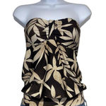 Croft & Barrow Y2K brown and tan leaf print babydoll style strapless top Photo 0