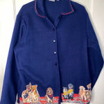 Vintage Take Two Dog Fleece Jacket Large Womens Western Grandma Blue Button Photo 0