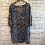 Escapada Women’s  Black, white and blue geometric print tunic 3/4 sleeve dress XL Photo 1