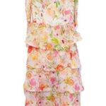 ASTR New Zirconia Watercolor Poppy Floral Tie Strap Tiered Midi Dress Size Large Photo 0