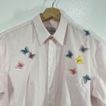 Las Olas  Pink Striped Button Down Shirt M Embroidered Butterfly Blouse‎ Kawaii Photo 6