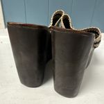 Joie  Black Ivory Black Woven Stripe Braided Leather Platform Wood Wedges 10 - 40 Photo 6