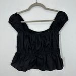 Lulus  Black Square Neck Puff Sleeve Cropped Peplum Top Size S NWT Photo 3