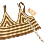 NEW Hazel Moon Brown & Cream Knit Design Crop Top Shirt Women’s Size Medium Fit! Tan Photo 2