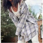 Aerie Shacket Womens Medium Gray Blue White Plaid Flannel Shirt Oversized Photo 0