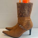Precalza Women Camel Suede and Reptile Leather Stiletto Ankle Boots Size 7.5 Photo 0