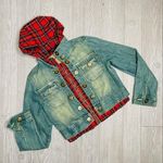 F N Fanny rhinestone embroidered beaded zip up flannel jean jacket cropped m Red Photo 0