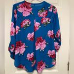 West Kei Turquoise Blue Floral Women's Faux Wrap 3/4 Sleeve Blouse Photo 5
