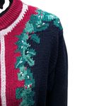 Orvis Vintage Women's  Cotton Christmas Cardigan Sweater Size M Holly Leaf Border Photo 2