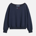 Aelfric Eden ELFRIC EDEN Navy Blue Sweatshirt Hearts Detail Crewneck Long Sleeve Women's Sz M Photo 0