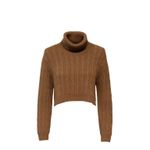 Ambiance Apparel Brown Cable Knit Cropped Turtleneck Sweater | Women’s M Photo 1
