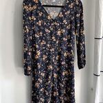Old Navy Women’s Floral Navy Blue & Peach Orange Dress Sz S Midi Length Peasant Photo 0