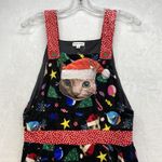 love on a hanger Overalls Women's Medium Black Christmas Kitty Cat Velour Photo 1