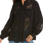 Lafayette 148 New York Boheme Lace Inset Silk Blouse Top Button Front Small Photo 0