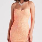Windsor NWT Dazzle Down Sequin Lace-Up Mini Dress in peach size medium Photo 0