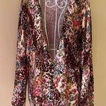 Alberto Makali  Leopard Floral Mixed Print Luxe Cardigan Medium Photo 0