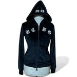 BCBGMAXAZRIA Vintage Y2K Velour Black Hoodie with Crown Sequin Embroidery Size M Photo 3