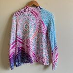 Chico's Medallion Ruched-Sleeve Cardigan Open Front Top Womens Size 1 US Sz 8 M Photo 7