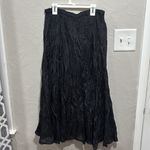 Garnet Hill  Black Silk Crinkled Skirt Elastic Waist Midi Boho broomstick Size 10 Photo 3