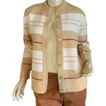 VINTAGE 1970'S BRADLEY NEUTRAL TONES STRIPED ACRYLIC KNIT "GRANDPA" CARDIGAN (M) Tan Size M Photo 4