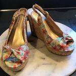 Madden Girl Floral Orange Blue Cream Peep Toe Bow  Wedges 4 Inch Wedge si… Photo 0