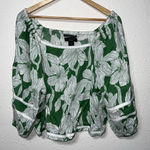 Tahari  Green and White Boxy 3/4‎ Sleeve Blouse Photo 0