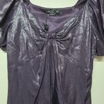 PatBO Purple Metallic Ruched Mini Dress Size 2 Shimmer Puff Sleeve Whimsy Goth Purple Photo 2