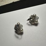 Vintage Laguna Faux Pearl & Crystal Bead Cluster Silver Tone Clip On Earrings Photo 5