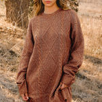 GRACE LILLY Cable Knit Drop Shoulder Loose Fit Sweater Dress Brown Size L Photo 1