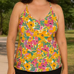 Anne cole Tankini Swim Top XXL Floral Print Yellow Pink Cross Back Adjustable Photo 0
