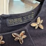 ZARA  Dark Blue Denim Couture Shift Dress Floral Rhinestones Women’s Size Medium Photo 2