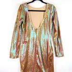 Dress The Population Dress Lola Iridescent Sequin Bodycon V Back Party Large Gold Photo 2