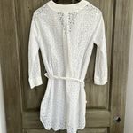 ZARA  NWT ivory white cotton Eyelet Belted long sleeve button mini shirt dress Photo 2