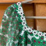 HVN Matilda Appliqued Floral Print Voile Silk Chiffon Midi Dress Green Size 6 Photo 4