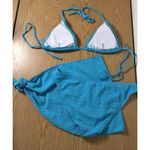 SheIn B5 New Womens 3pc String Bikini with Sarong Wrap Mint Blue Size Large Photo 3