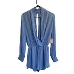 superdown  Kaycie Drape Neck Romper in Blue Photo 3