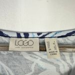 LOGO By Lori Goldstein LOGO Lori Goldstein Top L Blue White Botanical Print Resort Artsy Boho Pockets Photo 1