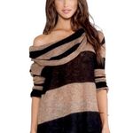 Free People Lulu Rugby Tan and Black Striped Cowl Neck Alpaca Wool Blend Sweater Photo 4
