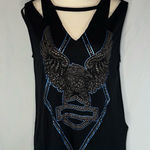 Harley Davidson Tank Top Tee Distressed Strappy Biker Moto Motorcycle Sz Med Y2K Black Photo 0