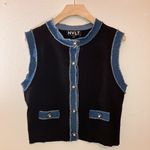 Anthropologie 🏷️NWT  NVLT Denim Trim Button Down Vneck Sweater Vest Flower Button Photo 2